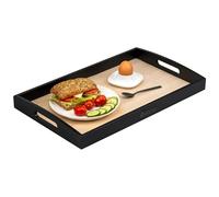 eluno Bandeja de bambú para servir con asas laterales y estantes, ideal como bandeja de desayuno, adecuada para salón, dormitorio o como decoración (negro natural)
