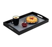 eluno Bandeja de bambú para servir con asas laterales y estantes, ideal como bandeja de desayuno, ideal para salón, dormitorio o decoración (negro)