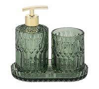 eluno Burano - Juego de 3 accesorios de baño redondos de cristal, compuesto por 1 dispensador de jabón, 1 vaso y 1 cuenco, ideal para baño, aseo de invitados y cocina (verde)