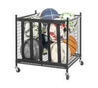 eluno Carrito apilable para balones de fútbol, voleibol, baloncesto, balones de baloncesto, etc. Con 5 correas en un lado, de acero negro