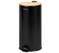 eluno Cubo de basura de cocina con pedal de 30 litros de capacidad, con tapa de bambú de cierre suave para baño, cocina, cubo interior de plástico extraíble, de bambú y metal (Negro)