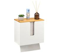 eluno Dispensador de toallas de papel de bambú con tapa, para colgar en la pared o atornillar, también se puede utilizar de pie, ideal para baño, cocina y oficina (blanco)
