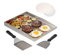 eluno Juego de planchas para barbacoa, incluye 1 placa de plancha, 1 espátula, 1 espátula para barbacoa y 20 papel para hamburguesas, ideal para hamburguesas, carne, verduras, pescado, etc. De alta