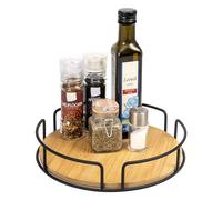 eluno Plato giratorio de metal con base de bambú, diámetro aprox. 25 cm, estante giratorio para especias, organizador de armario Lazy Susan (negro)