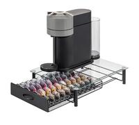 eluno Soporte para 40 cápsulas Nespresso Vertuo, cajón, soporte para máquina de cristal de metal y placa de cristal, caja de cápsulas de café, dispensador de cápsulas (transparente)