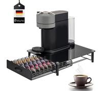eluno Soporte para 40 cápsulas Nespresso Vertuo, cajón, soporte para máquina de cristal de metal y placa de cristal, caja de cápsulas de café, dispensador de cápsulas (negro)