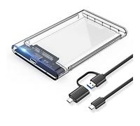 ELUTENG Caja Disco Duro 2.5 " Tipo C Transparente, Carcasa Disco Duro USB 3.1 con UASP, Adaptador para HDD SSD Tipo C a C y A a C de 7mm y 9.5mm de Altura, No Requiere Herramientas, LED Indicador