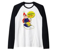 Elves Behavin' Badly Shoe Train Naughty Rating Navidad Camiseta Manga Raglan