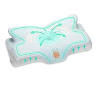 Elviros Almohada Cervical de Espuma Viscoelastica con Memoria, Almohada Ortopedica para Soporte de Cuello, Almohadas Ergonomico para Dormir de Lado y Boca Arriba (Azul, 53.8x33x(11/9) cm)