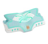 Elviros Almohada Cervical de Espuma Viscoelastica con Memoria, Almohada Ortopedica para Soporte de Cuello, Almohadas Ergonomico para Dormir de Lado y Boca Arriba (Azul Verde,53.8x33x(11/9) cm)
