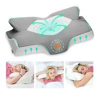 Elviros Almohada Cervical de Espuma Viscoelastica con Memoria, Almohada Ortopedica para Soporte de Cuello, Almohadas Ergonomico para Dormir de Lado y Boca Arriba (Gris, 64 x 38 x (12,5/10,5) cm)