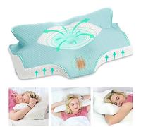 Elviros Almohada Cervical de Espuma Viscoelastica con Memoria, Almohada Ortopedica para Soporte de Cuello, Almohadas Ergonomico para Dormir de Lado y Boca Arriba (Azul Verde, 64x38x(12,5/10,5) cm)