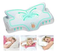 Elviros Almohada Cervical de Espuma Viscoelastica con Memoria, Almohada Ortopedica para Soporte de Cuello, Almohadas Ergonómico para Dormir de Lado y Boca Arriba (Azul, 64 x 38 x (12,5/10,5) cm)