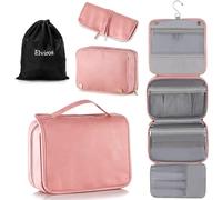 Elviros Neceser colgante para hombres y mujeres, 3 en 1, organizador de viaje grande e impermeable, bolsa de maquillaje de piel sintética con compartimentos separados para artículos de aseo y