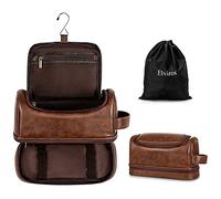 Elviros Neceser de Piel Resistente al Agua para Hombre, Grande, de Doble Capa, Kit de Afeitado, Organizador de Maquillaje, Regalo para Hombres, marrón Oscuro, 30.5x12x18cm, Neceser Grande