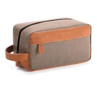 Elviros Neceser de Viaje para Hombre, Bolsa de Aseo Colgante Impermeable, Bolsa de Piel sintética para Accesorios de tocador en Viajes, Negocios, Viajes de Negocios y baño (Caqui)