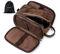 Elviros Neceser de viaje para hombres, kit de afeitado grande, resistente al agua, organizador de artículos de tocador de baño de piel sintética, regalo para el día del padre, Café oscuro, Small (Pack