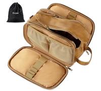 Elviros Neceser Hombre de Viaje, Bolsa de Aseo Grande Impermeable PU, Organizador Portátil con Gran Capacidad, Dopp Kit Hombre para Gimnasio y Trabajo, Toffee, 31 * 17 * 18cm