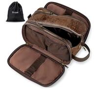 Elviros Neceser Hombre de Viaje, Bolsa de Aseo Grande Impermeable PU, Organizador Portátil con Gran Capacidad, Dopp Kit Hombre para Gimnasio y Trabajo, Chocolate, 24 * 14 * 14cm