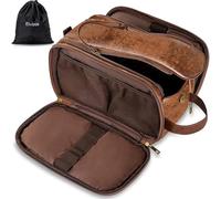 Elviros Neceser Hombre de Viaje, Bolsa de Aseo Grande Impermeable PU, Organizador Portátil con Gran Capacidad, Dopp Kit Hombre para Gimnasio y Trabajo, Marrón Oscuro, 27 * 16 * 16cm