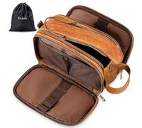 Elviros Neceser Hombre de Viaje, Bolsa de Aseo Grande Impermeable PU, Organizador Portátil con Gran Capacidad, Dopp Kit Hombre para Gimnasio y Trabajo, marrón, 27 * 16 * 16cm