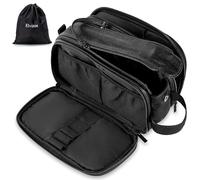 Elviros Neceser Hombre de Viaje, Bolsa de Aseo Grande Impermeable PU, Organizador Portátil con Gran Capacidad, Dopp Kit Hombre para Gimnasio y Trabajo, Negro, 24 * 14 * 14cm