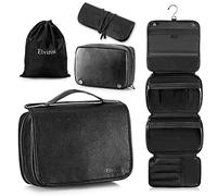 Elviros Neceser para Mujer y Hombre Hecho de Cuero PU con Gancho, Neceser de Viaje Grande Impermeable para Aseo (Negro)