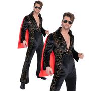 Elvis Negro Estrás Disfraz Oficial Adultos 50s Rock&Roll Disfraz Hombre