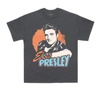 Elvis Presley Camiseta Unisex Gris con Foto de Artista, Gris Oscuro, L