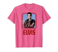 Elvis Presley - Guión Oficial de Rock N Roll Camiseta, Hombre, Rosa Jaspeado, S