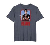 Elvis Presley - Guión Oficial de Rock N Roll Camiseta, Hombre Tallas Grandes, Azul Jaspeado, 6X Alto