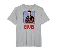 Elvis Presley - Guión Oficial de Rock N Roll Camiseta, Hombre Tallas Grandes, Gris Jaspeado, 5X Alto