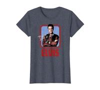 Elvis Presley - Guión Oficial de Rock N Roll Camiseta, Mujer, Azul Jaspeado, XL