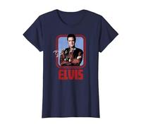Elvis Presley - Guión Oficial de Rock N Roll Camiseta, Mujer, Azul Marino, XL