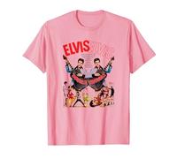 Elvis Presley Guitarra Doble Camiseta, Hombre, Rosado, 3XL