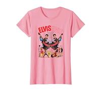 Elvis Presley Guitarra Doble Camiseta, Mujer, Rosado, XL