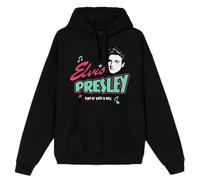 ELVIS PRESLEY Official Merch Blue/Black Logo Hoodie Sudadera con Capucha, Negro, XXL Unisex Adulto
