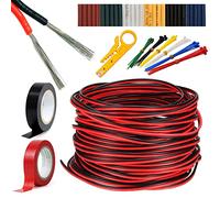 Elweyoo Cable de extensión de 24 AWG, cable eléctrico rojo y negro de 2 pines, cable paralelo de 66 pies, cable trenzado de cobre estañado 3528 5050 para cable electrónico de bocina de tira LED