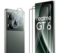 ELYCO【2 x 3D Cristal Templado + 2 x Protectores Cámarapara Realme GT 6 / GT 6T - 9H Dureza, Full Cover Sin Burbujas Vidrio Templado, Anti-Rayas, HD Ultra Transparente Protector de Pantalla