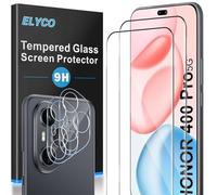 ELYCO Cristal Templado para Honor 400 Pro, 2 Piezas 3D Protector de Pantalla + 2 Piezas Protector de Lente Cámara, 9H Dureza Anti-Rasguños, HD Transparente