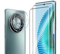 ELYCO Cristal Templado para Honor Magic6 Lite/Magic 6 Lite 5G, 2 Pcs 3D Protector de Pantalla + 2 Protector de Lente Cámara, 9H Dureza Anti-Rasguños Protector Pantalla, Sin Burbujas HD Vidrio Templado