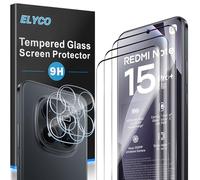 ELYCO Cristal Templado para Xiaomi Redmi Note 15 Pro Plus/Pro+ 5G/POCO M8 Pro, 3 Piezas Protector de Pantalla + 2 Piezas Protector de Lente Cámara, 9H Dureza Anti-Rasguños, HD Transparente