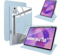 ELYCO Funda para Lenovo Idea Tab 11 Pulgadas, Cover Protectora Giratoria 360 Grados + Protector de Pantalla, Soporte Plegable/Ranura para bolígrafo, Funda de Cuero PU + Acrílico Transparente, Azul