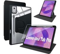 ELYCO Funda para Lenovo Idea Tab Pro 12.7 Pulgadas, Cover Protectora Giratoria 360 Grados + Protector de Pantalla, Soporte Plegable/Ranura para Bolígrafo, Acrílico Transparente, Negro