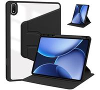 ELYCO Funda para OnePlus Pad 3, Cover Protectora Giratoria 360 Grados con Soporte Plegable/Ranura para bolígrafo, Funda de Cuero PU + Acrílico Transparente, Negro