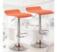 ELZEM PU Leather Bar Stool Set of 2,Island Chairs with Adjustable Height & 360° Swivel - Heavy Duty 330lbs Capacity Modern Counter Height Stool For Kitchen Island,Bar,Home Office(Orange)