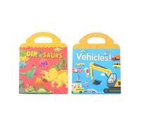 elzle 2 Libros de Pegatinas Reutilizables para Niños, 3-6 Años Juguete Educativo, Vehículos, Dinosaurios, 2 Temas Pegatinas Transparentes 3D Niños y Niñas Regalos de Cumpleaños