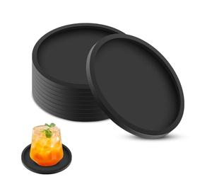 elzle 8 Posavasos de Silicona Redondos, Posavasos Antideslizantes y aislados Antideslizantes para café, Cerveza, Copas de Vino y Botellas, Uso doméstico y Bar (Negro)