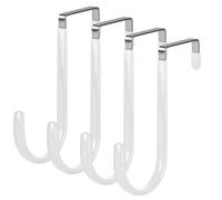 elzle Paquete de 4 ganchos blancos para colgar sobre la puerta, perchas de acero inoxidable resistentes con superficie antiarañazos, ganchos de 4,5 cm para ropa, toallas detrás de la puerta