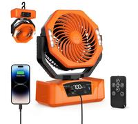 ELZO 20000mAh Camping Ventilador, Portátil Recargable para Escritorio Tienda de Campaña con Control Remoto y Gancho, Luz LED, Ventilador USB de 5 Velocidades Suspensión, Hogar Exterior Viajes Pesca